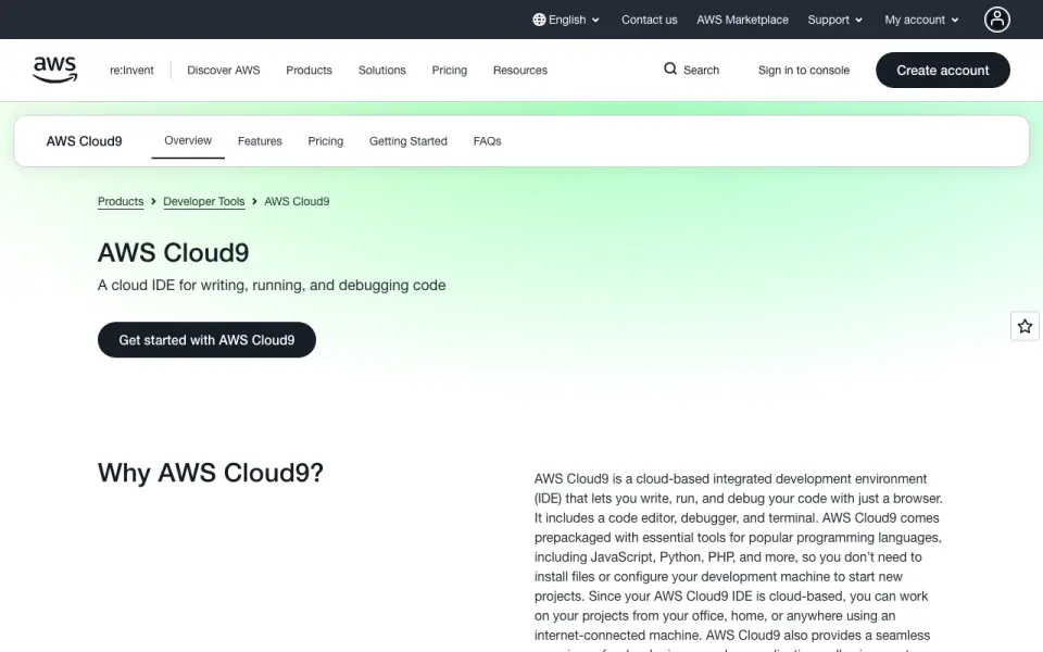 AWS Cloud9's own site