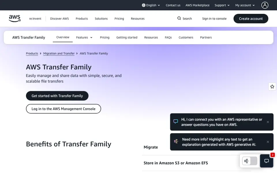 AWS Transfer Family's own site