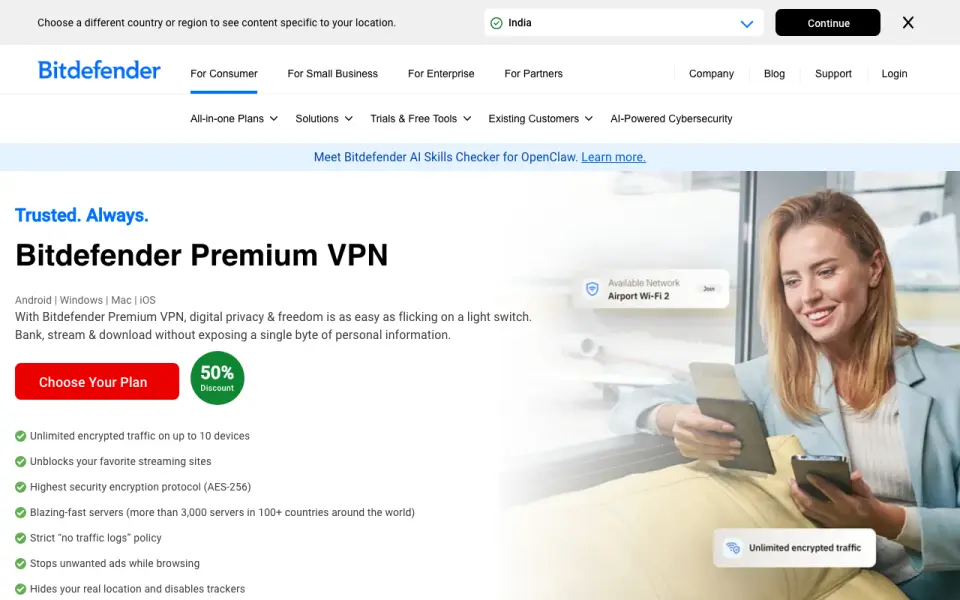 Bitdefender Premium VPN's own site