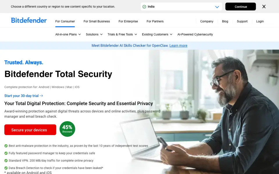 Bitdefender Total Security's own site