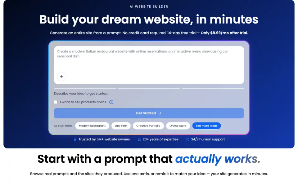 Bluehost AI Website Builder's own site