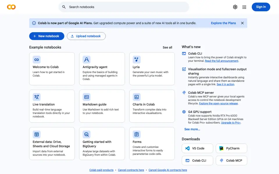 Google Colab's own site