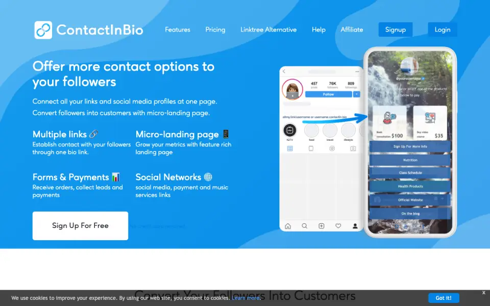 ContactInBio's own site