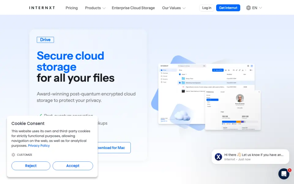 Internxt Drive's own site