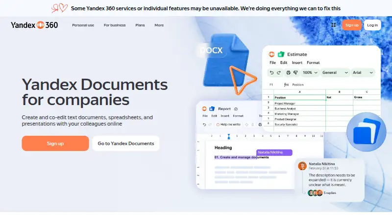 Yandex Documents's own site