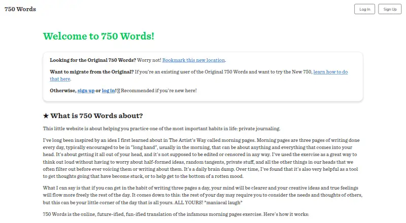 750 Words's own site