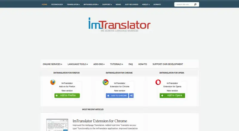 ImTranslator's own site