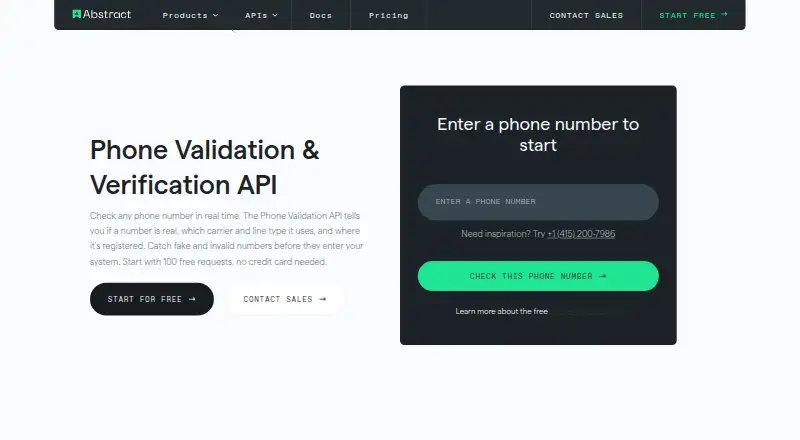 Abstract Phone Validation API's own site