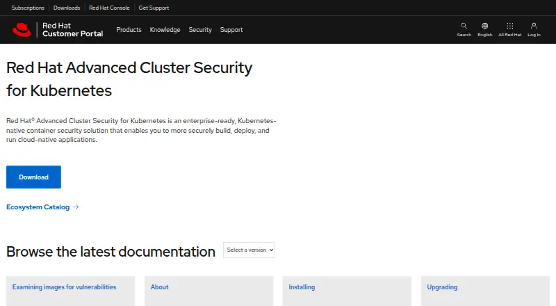 Red Hat Advanced Cluster Security for Kubernetes's own site