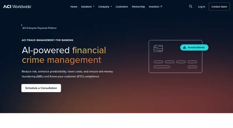 ACI Fraud Management for Banking's own site