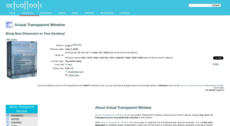 Actual Transparent Window's own site