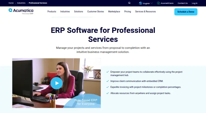 The Acumatica Professional Services Edition homepage