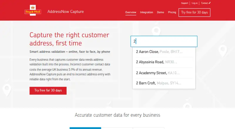 Royal Mail AddressNow Capture's own site