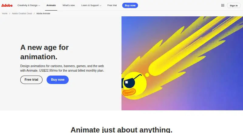Adobe Animate's own site