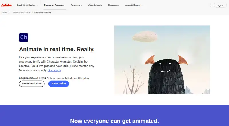 The Adobe Character Animator homepage