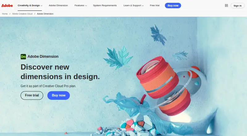 Adobe Dimension's own site