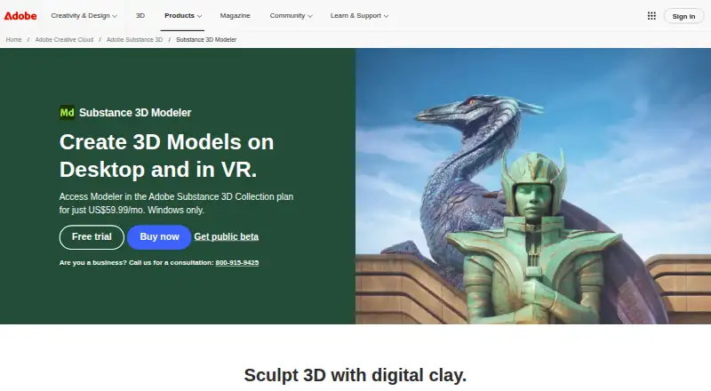 The Adobe Substance 3D Modeler homepage