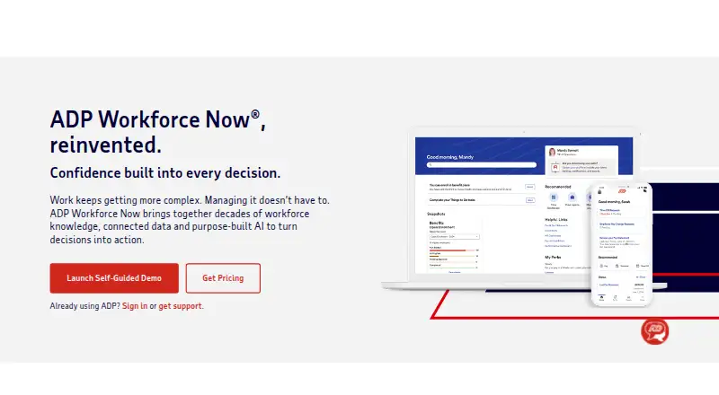 The ADP Workforce Now homepage