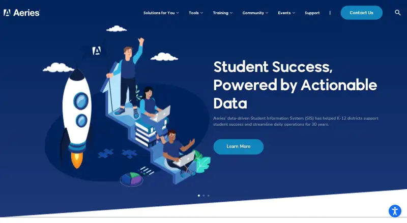 The Aeries SIS homepage