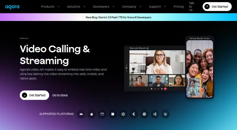 The Agora Interactive Live Streaming homepage