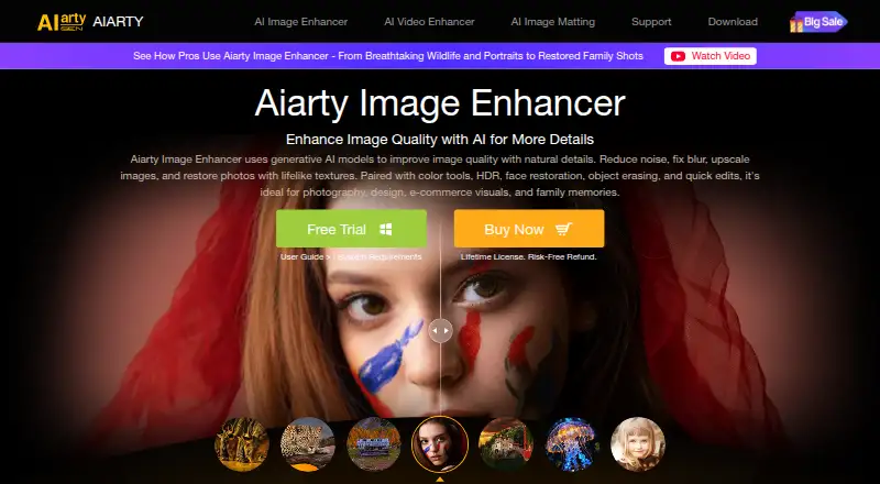 AIarty Image Enhancer's own site