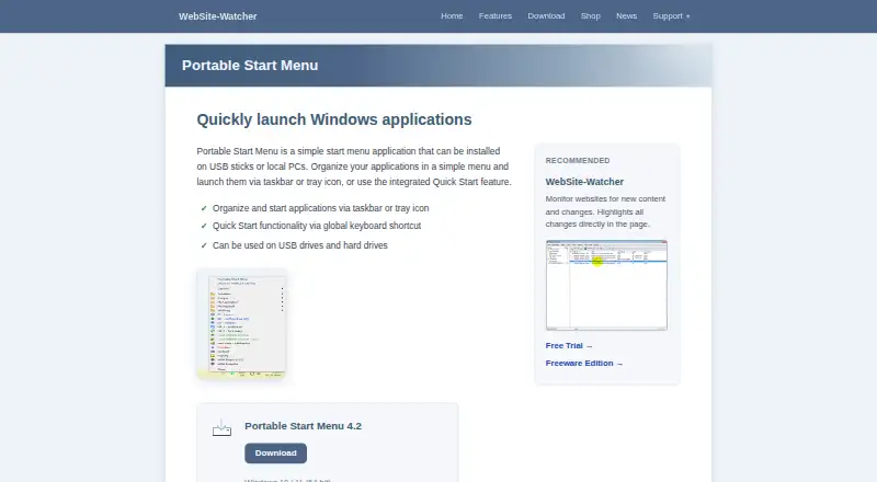 Portable Start Menu's own site