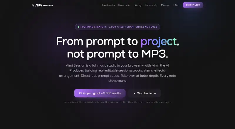 The Aimi homepage