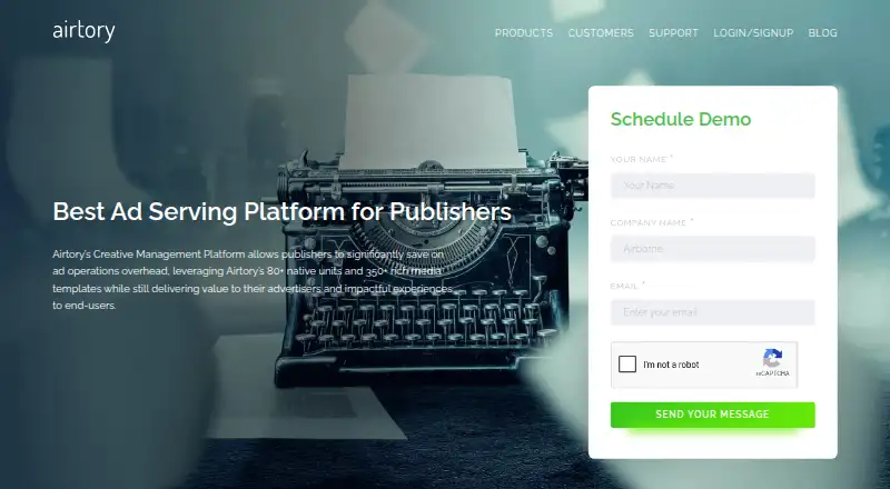 Airtory Publisher Ad Server's own site