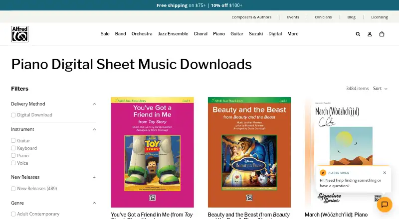 Alfred Music Digital Sheet Music's own site
