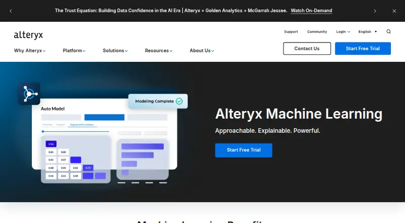 Alteryx Machine Learning's own site