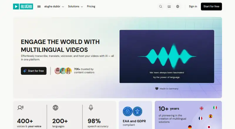 alugha Video Platform's own site