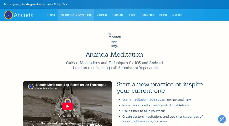 Ananda Meditation's own site