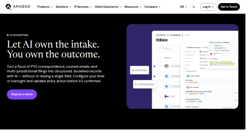 Anaqua AI Docketing's own site