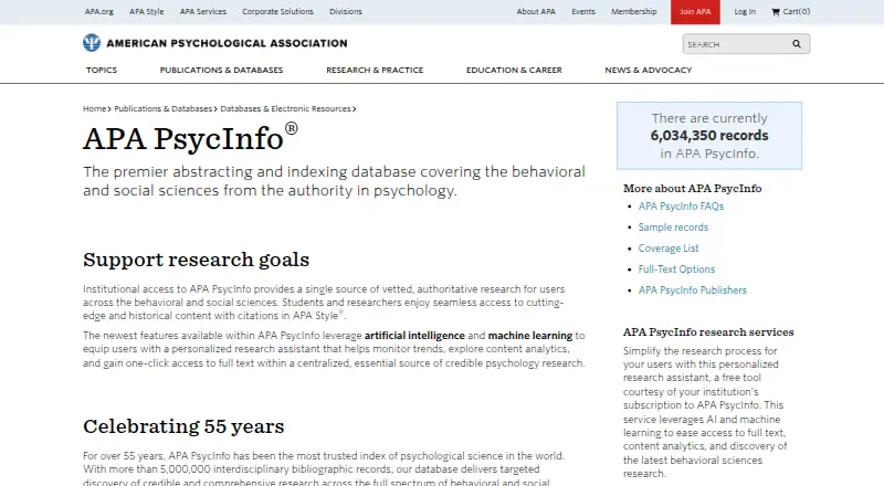 APA PsycInfo's own site