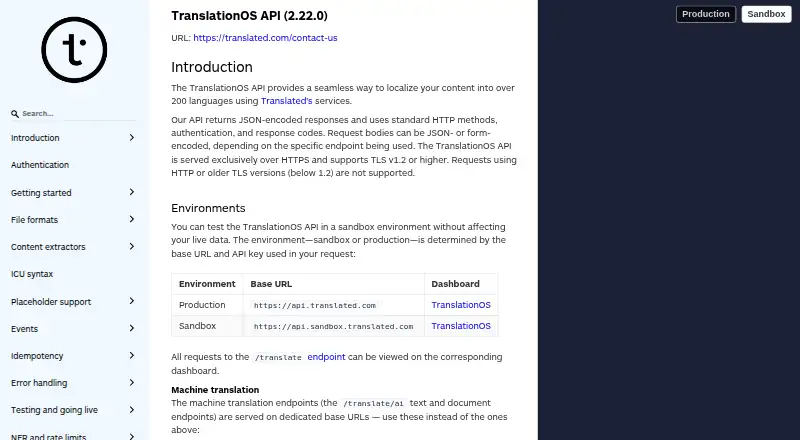 TranslationOS API's own site