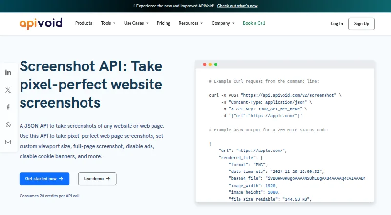 APIVoid Screenshot API's own site