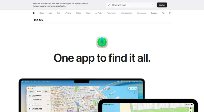 Apple Find My's own site