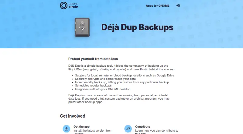Déjà Dup's own site