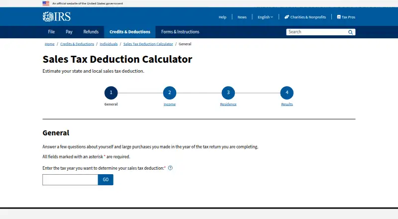 Sales Tax Deduction Calculator's own site