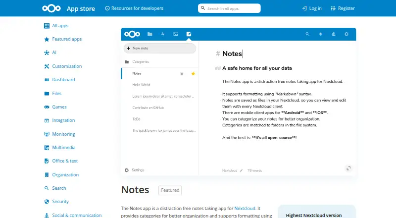 Nextcloud Notes's own site
