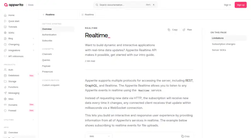 Appwrite Realtime's own site
