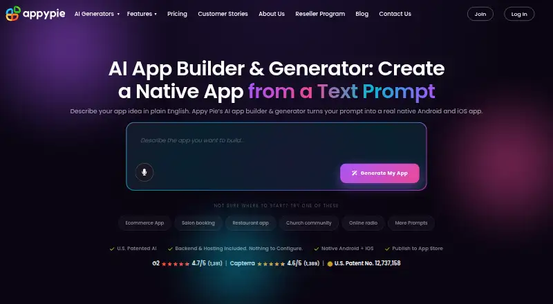 Appy Pie App Builder's own site