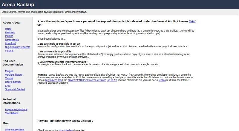 Areca Backup's own site