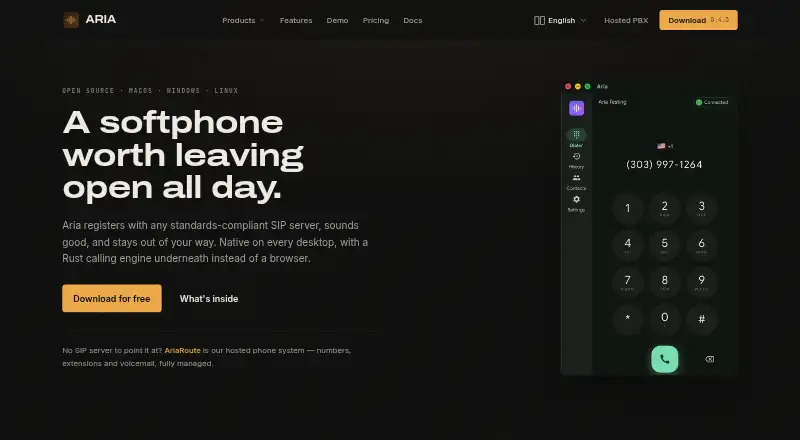 The Aria homepage