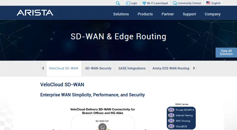 Arista VeloCloud SD-WAN's own site