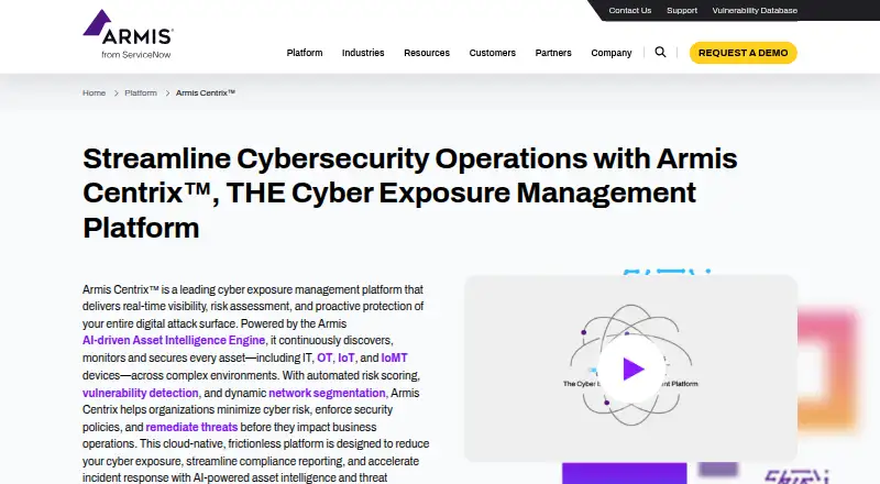 Armis Centrix for OT/IoT Security's own site
