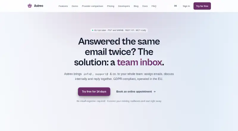 Astreo Team Inbox's own site