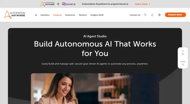Automation Anywhere AI Agent Studio's own site