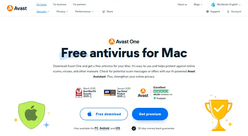 The Avast Security for Mac homepage