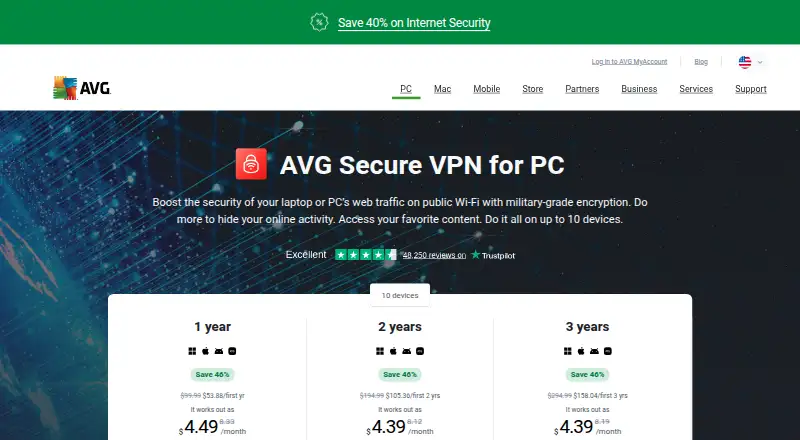 AVG Secure VPN's own site